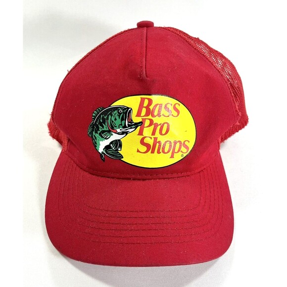 Vintage Bass Pro Shops Red Trucker Snapback Adjustable Hat - Picture 1 of 10